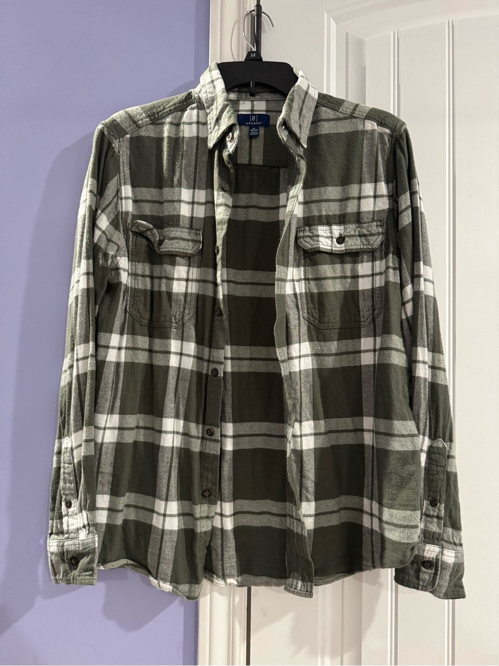 George Olive Green and White Plaid Button-Down Shirt